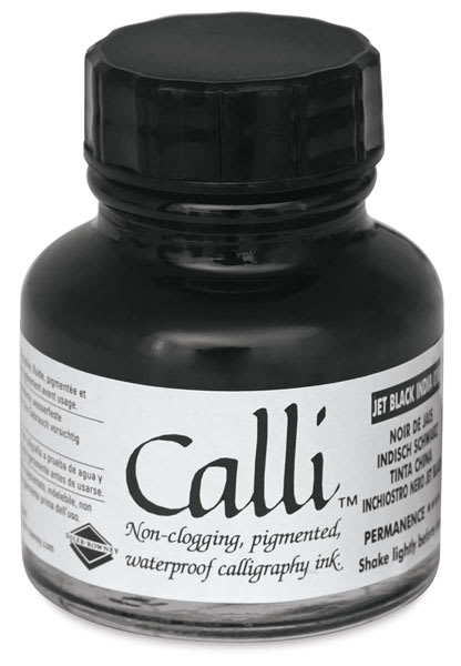 Open in modal - Daler-Rowney Calli Calligraphy Inks - Front of 1 oz bottle of Jet Black India Ink 