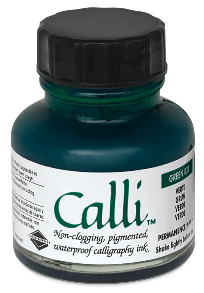 Open in modal - Daler-Rowney Calli Calligraphy Inks - Front of 1 oz bottle of Green Ink 