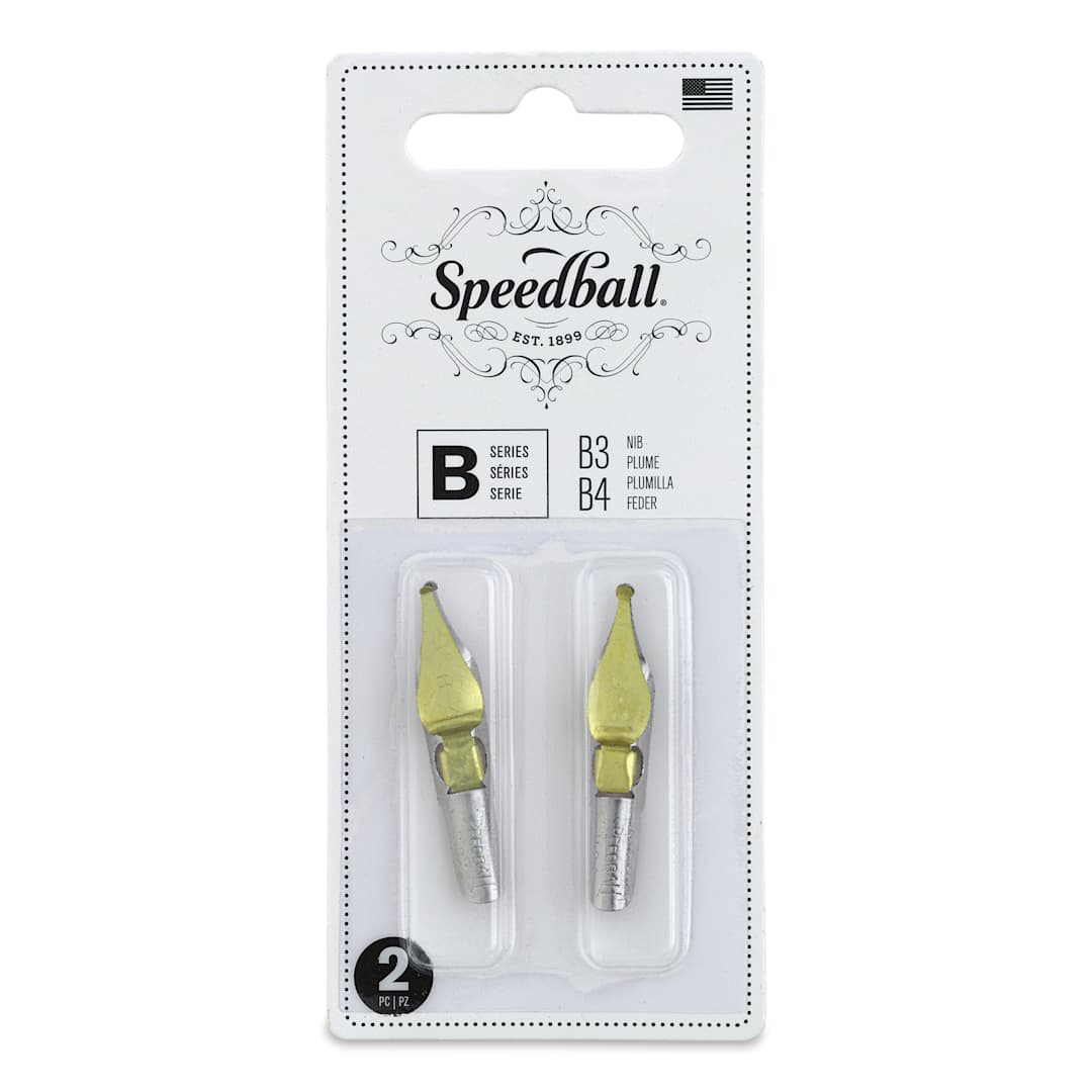 Open in modal - Speedball Broad Edge B-Series Round Calligraphy Nibs - B3 and B4, front of the packaging