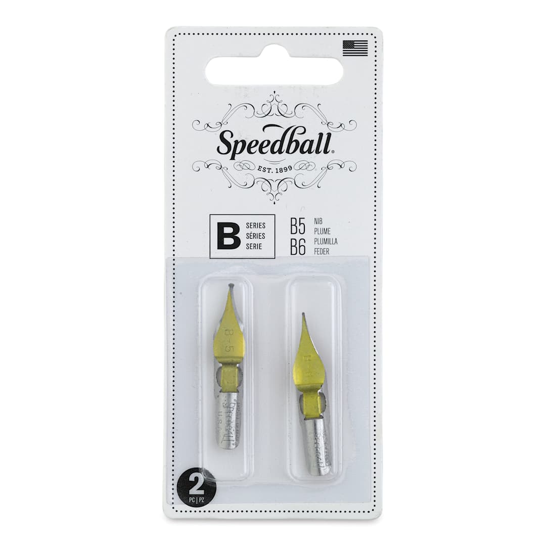 Open in modal - Speedball Broad Edge B-Series Round Calligraphy Nibs - B5 and B6, front of the packaging