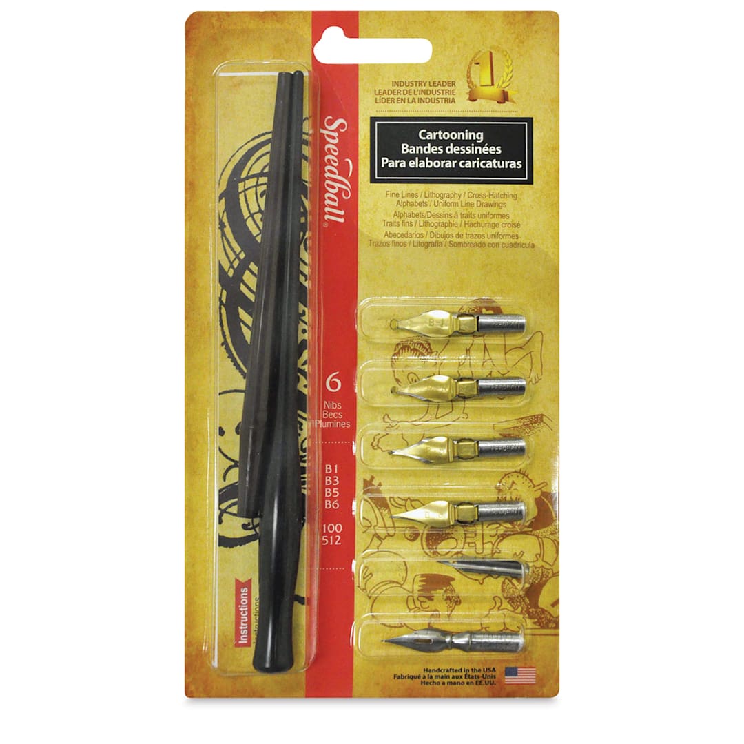 Open in modal - Speedball Cartooning Pen and Nib Project Set - Front of package showing Pen holders and 6 Nibs