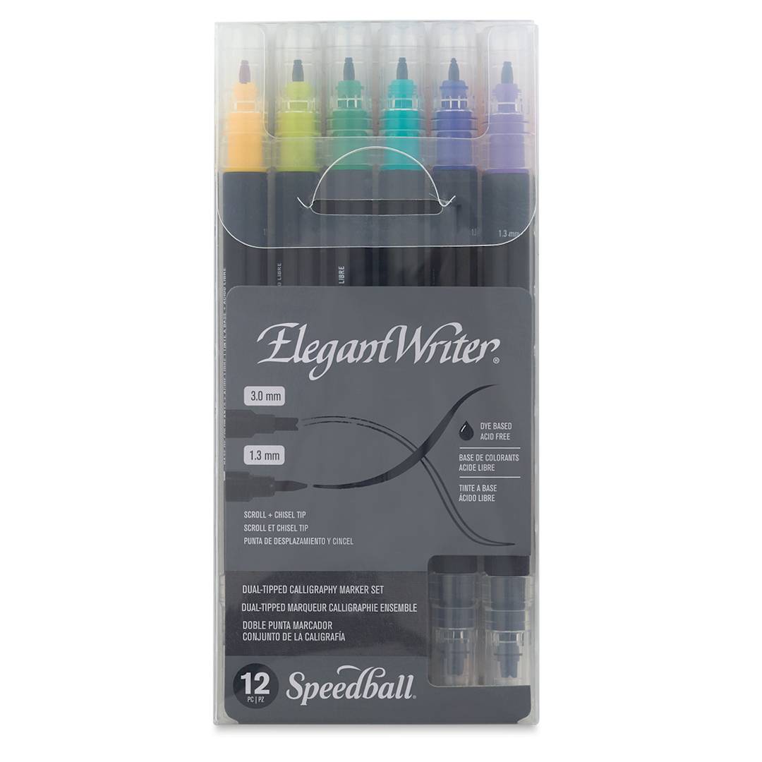 Open in modal - Speedball Elegant Writer Dual Tipped Calligraphy Marker Set - Front of 12 pc package 
