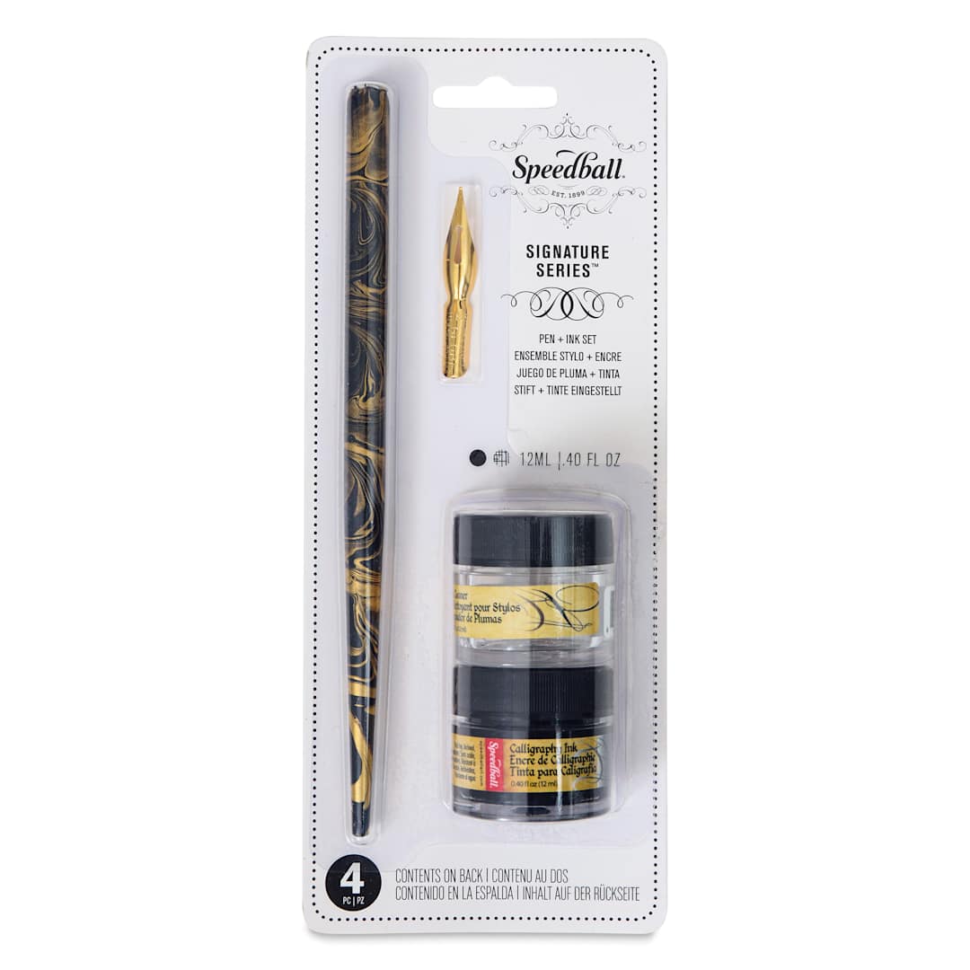 Open in modal - Speedball Signature Series Calligraphy Pen Set - Black Ink and Cleaner, front of the packaging