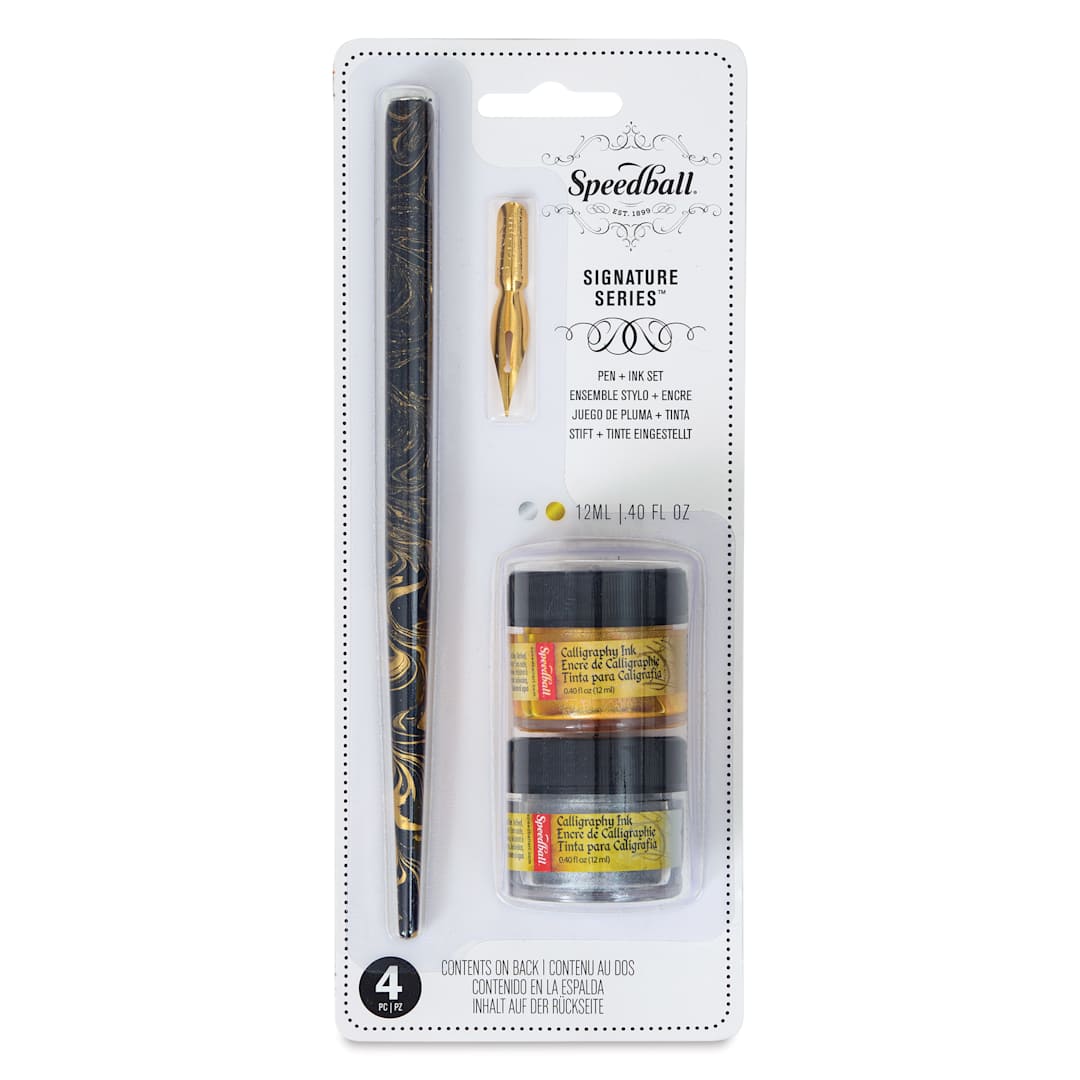 Open in modal - Speedball Signature Series Calligraphy Pen Set - Silver and Gold Ink, front of the packaging