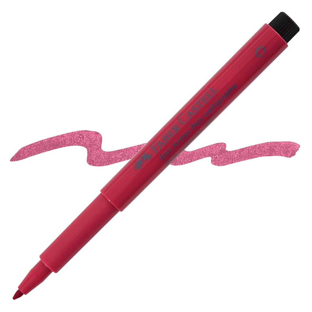 Open in modal - Faber-Castell Pitt Calligraphy Pen - Pink Carmine pen and swatch