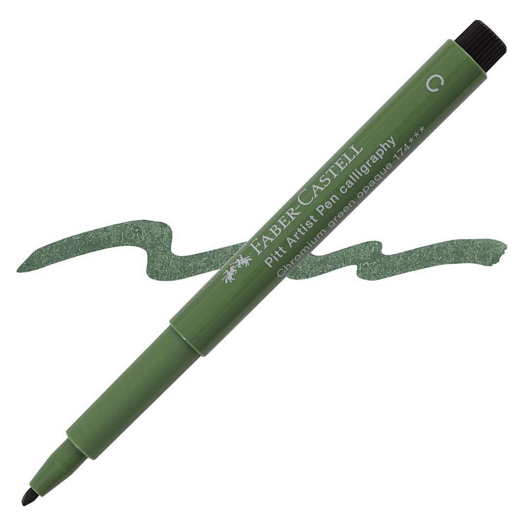 Open in modal - Faber-Castell Pitt Calligraphy Pen - Chromium Green pen and swatch