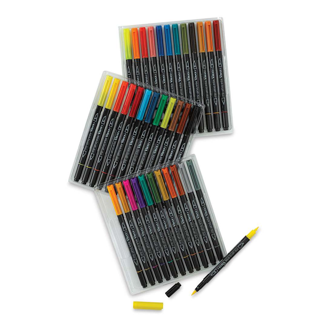 Open in modal - Lyra Aqua Brush Duo Markers - Components of Set of 36 Assorted Colors shown in trays