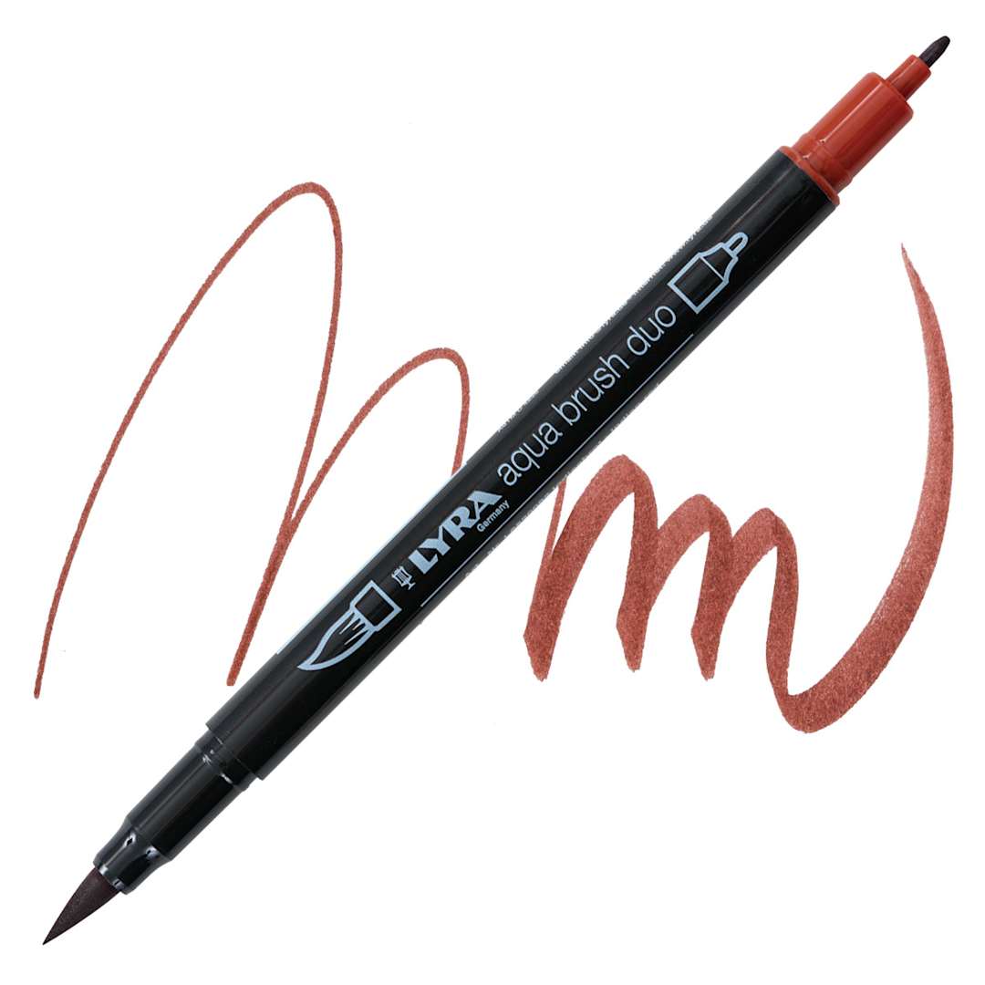 Open in modal - Lyra Aqua Brush Duo Marker - Indian Red marker and swatch