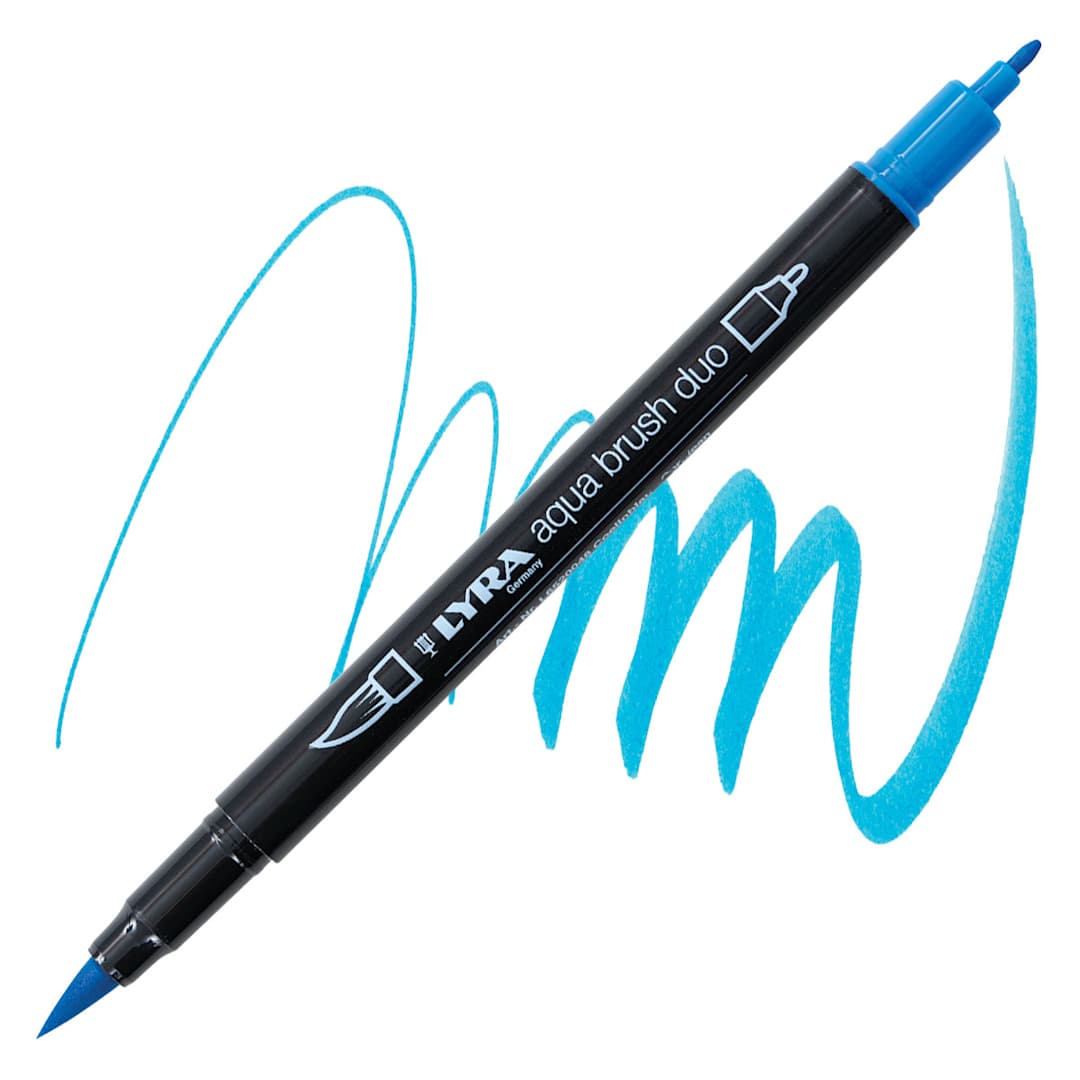 Open in modal - Lyra Aqua Brush Duo Marker - Cerulean Blue 048 marker and swatch