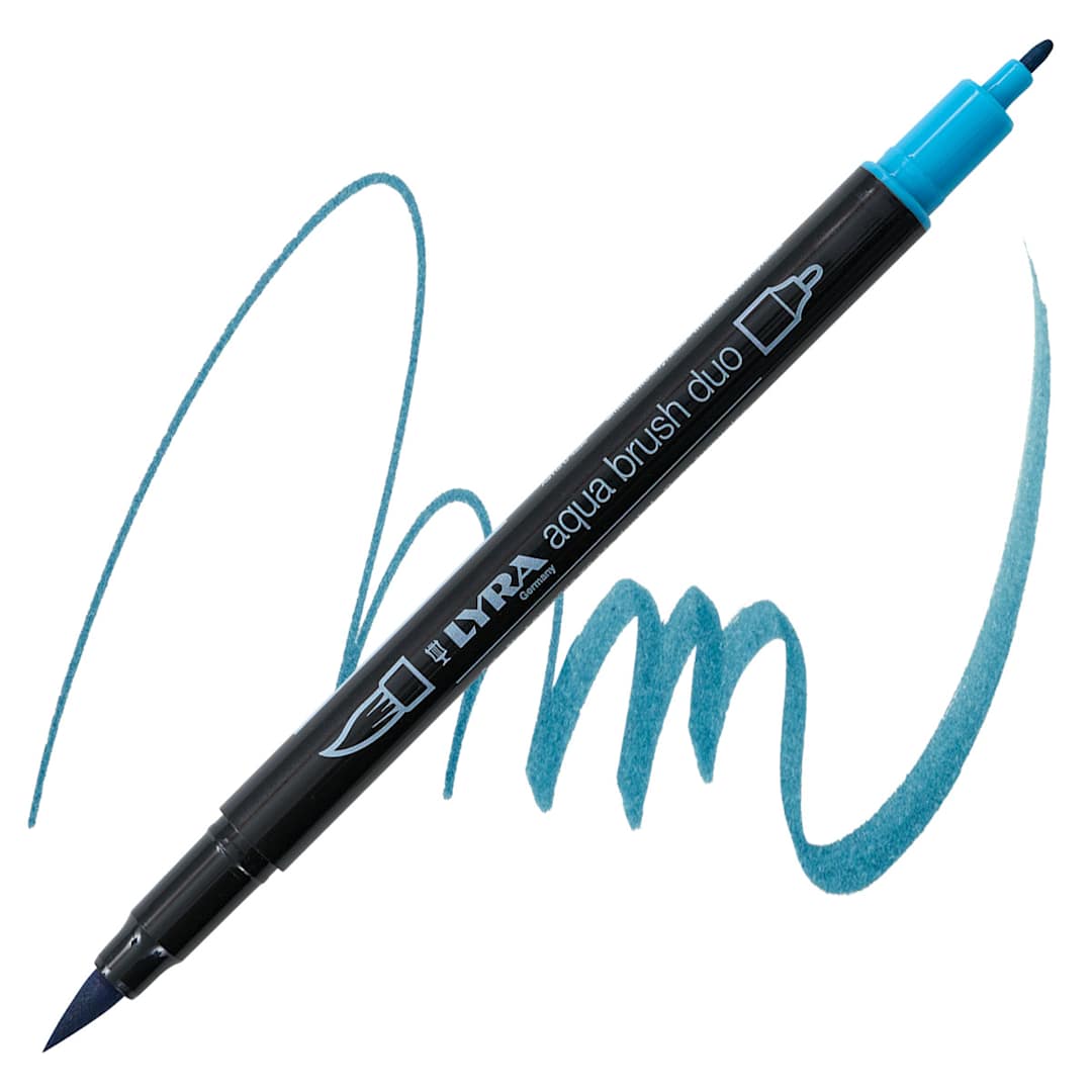 Open in modal - Lyra Aqua Brush Duo Marker - Deep Turquoise 053 marker and swatch