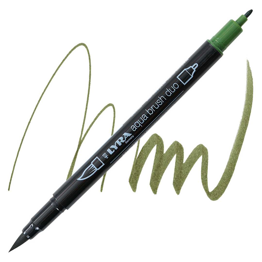 Open in modal - Lyra Aqua Brush Duo Marker - Olive Green 073 marker and swatch