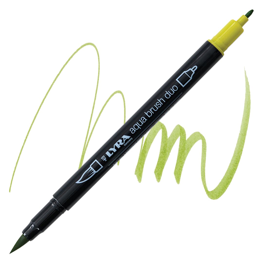 Open in modal - Lyra Aqua Brush Duo Marker - Yellow Still de' Grain 070 marker and swatch