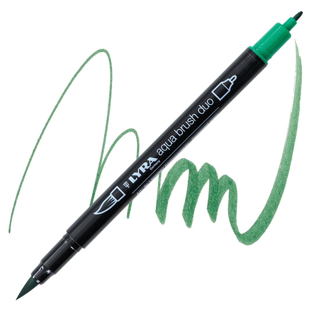 Open in modal - Lyra Aqua Brush Duo Marker - Permanent Green 067 marker and swatch