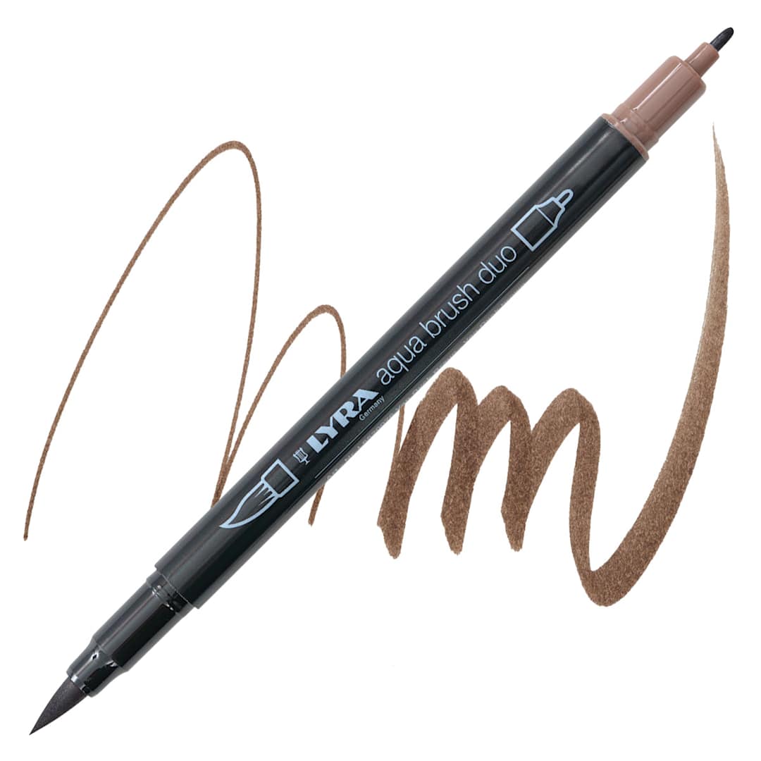 Open in modal - Lyra Aqua Brush Duo Marker - Van Dyck Brown 076 marker and swatch