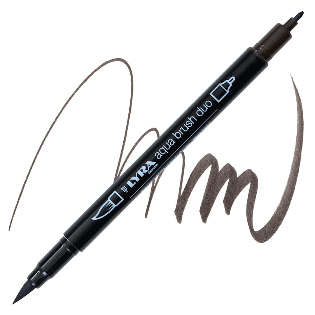 Open in modal - Lyra Aqua Brush Duo Marker - Deep Sepia 075 marker and swatch