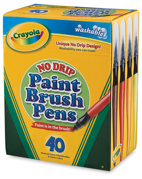 Open in modal - Crayola No Drip Washable Paint Brush Pens - Angled view of 40 pc package 