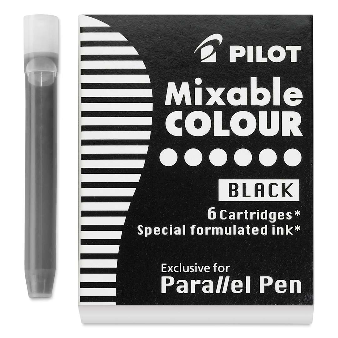 Open in modal - Pilot Parallel Pen Mixable Colour Ink Refills - Black, single cartridge next to packaging