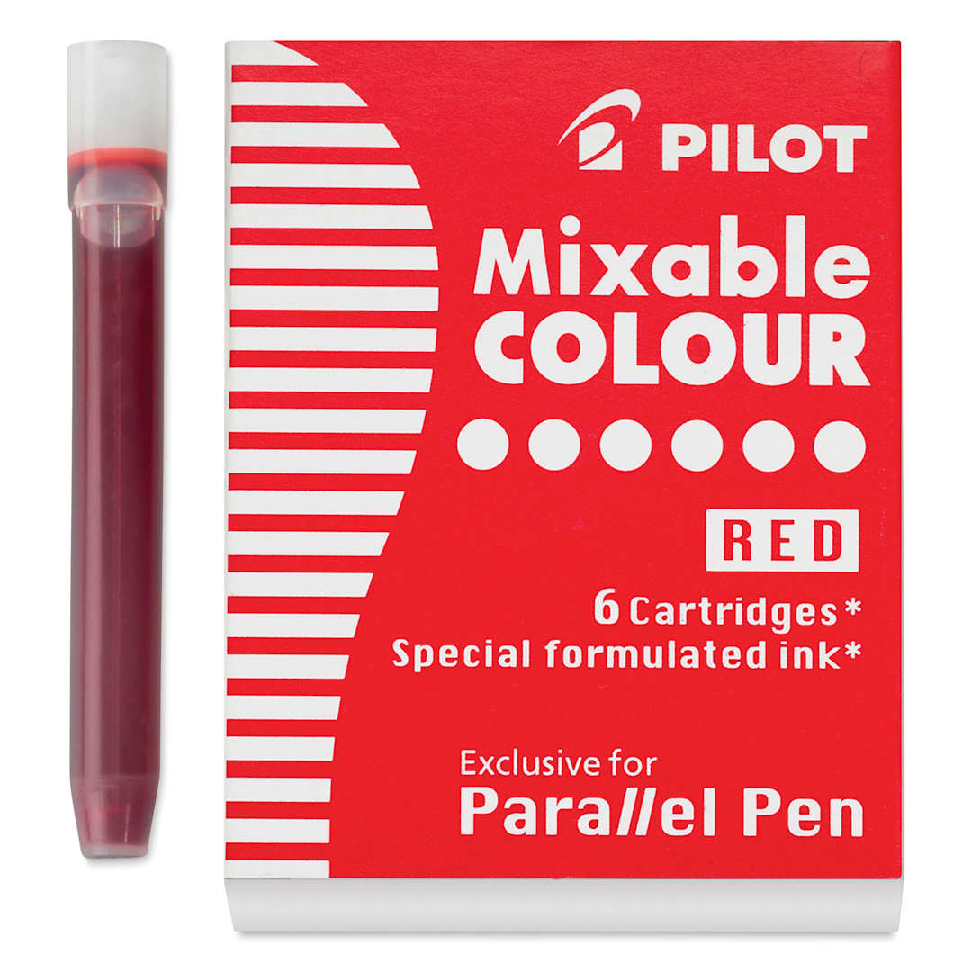 Open in modal - Pilot Parallel Pen Mixable Colour Ink Refills - Red, single cartridge next to packaging
