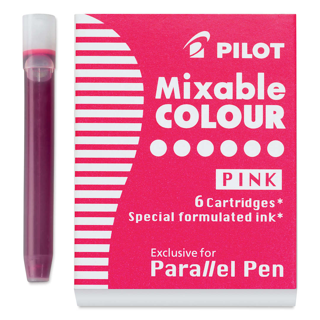 Open in modal - Pilot Parallel Pen Mixable Colour Ink Refills - Pink, single cartridge next to packaging