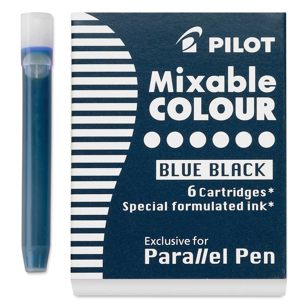 Open in modal - Pilot Parallel Pen Mixable Colour Ink Refills - Blue Black, single cartridge next to packaging