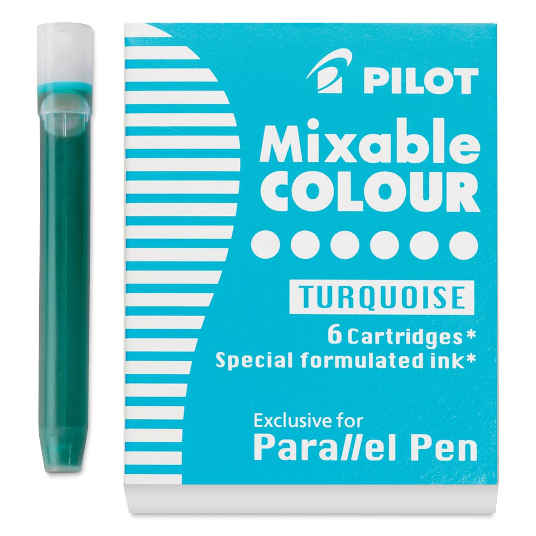 Open in modal - Pilot Parallel Pen Mixable Colour Ink Refills - Turquoise, single cartridge next to packaging