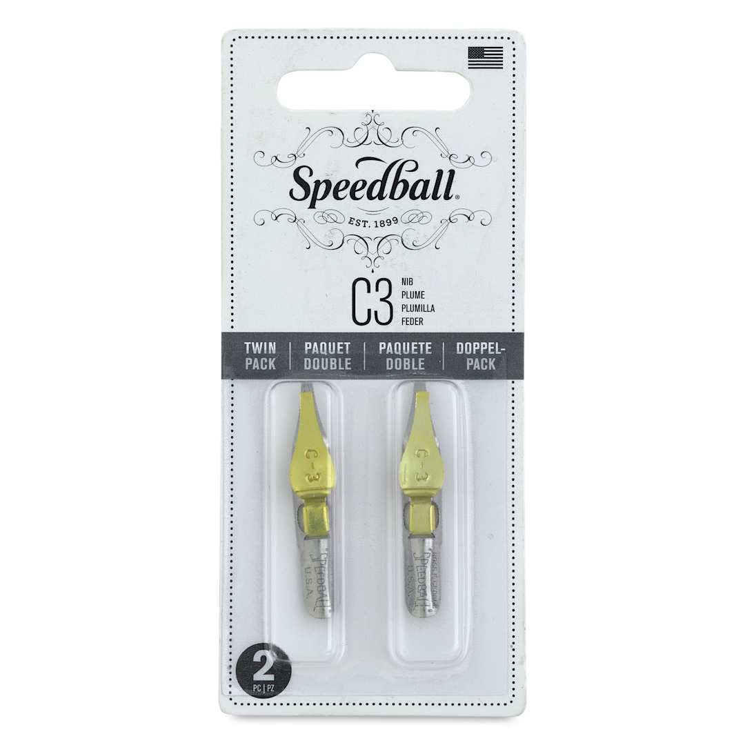 Open in modal - Speedball Broad Edge C-Series Flat Calligraphy Nibs - C3, Pkg of 2, front of the packaging