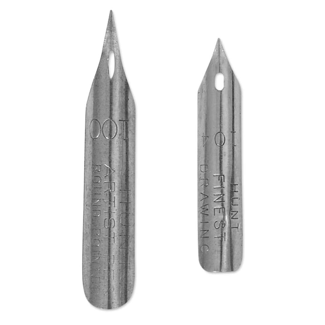 Open in modal - Speedball Hunt Fine Point Pen Nib - #100 Artist Round and #104 Finest Drawing, nibs out of pack