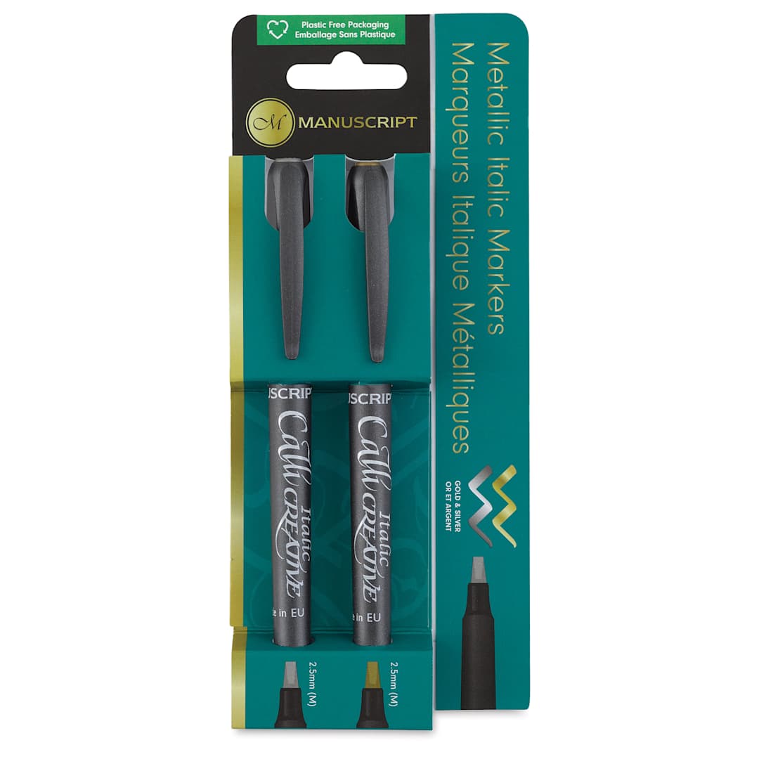 Open in modal - Manuscript CalliCreative Italic Marker- Gold and Silver, Pkg of 2, front of the packaging