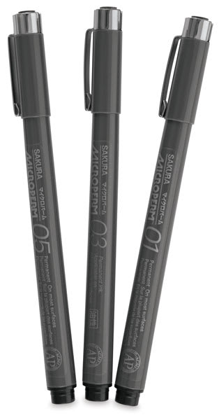 Open in modal - Sakura Microperm Pens - Three capped pens shown upright
