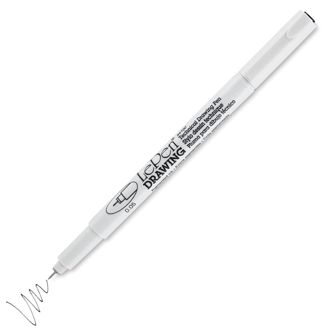 Open in modal - Marvy Uchida LePen Technical Drawing Pen - 0.05 mm Tip, Black (cap off with example swatch)