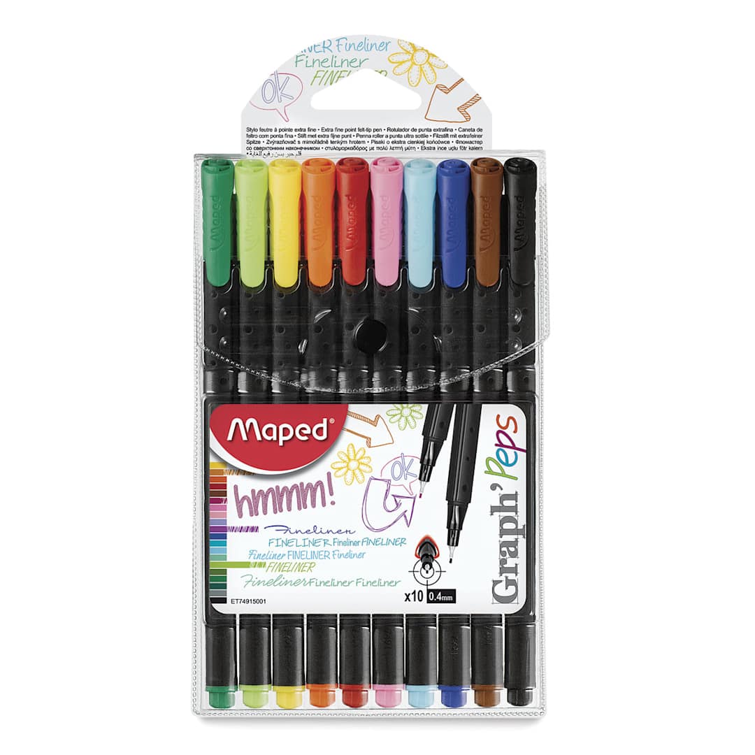 Open in modal - Maped Graph'Peps Fineliner Pen Sets - Front of clear package of Set of 10
