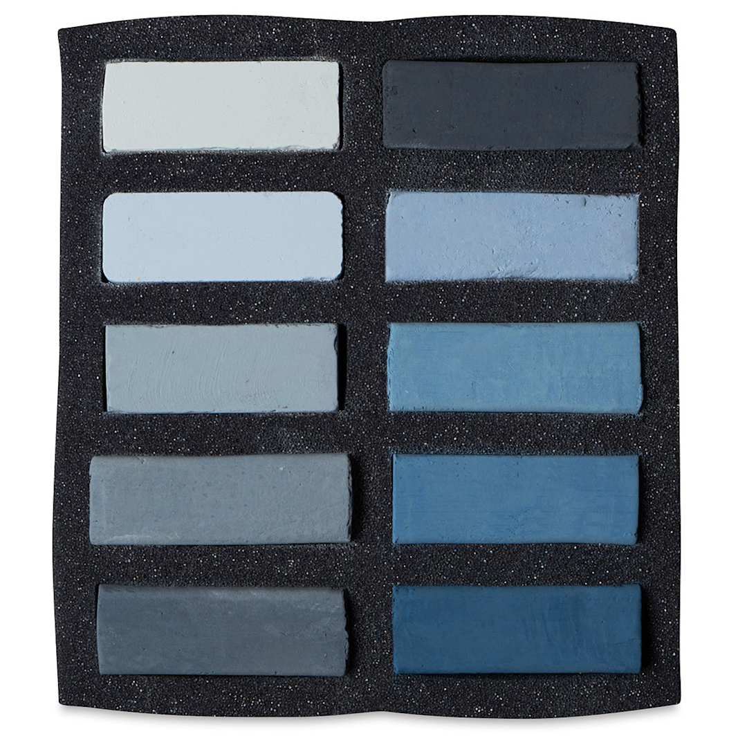 Open in modal - Art Spectrum Extra Soft Square Pastel - Cool Grays Set of 10 shown in tray