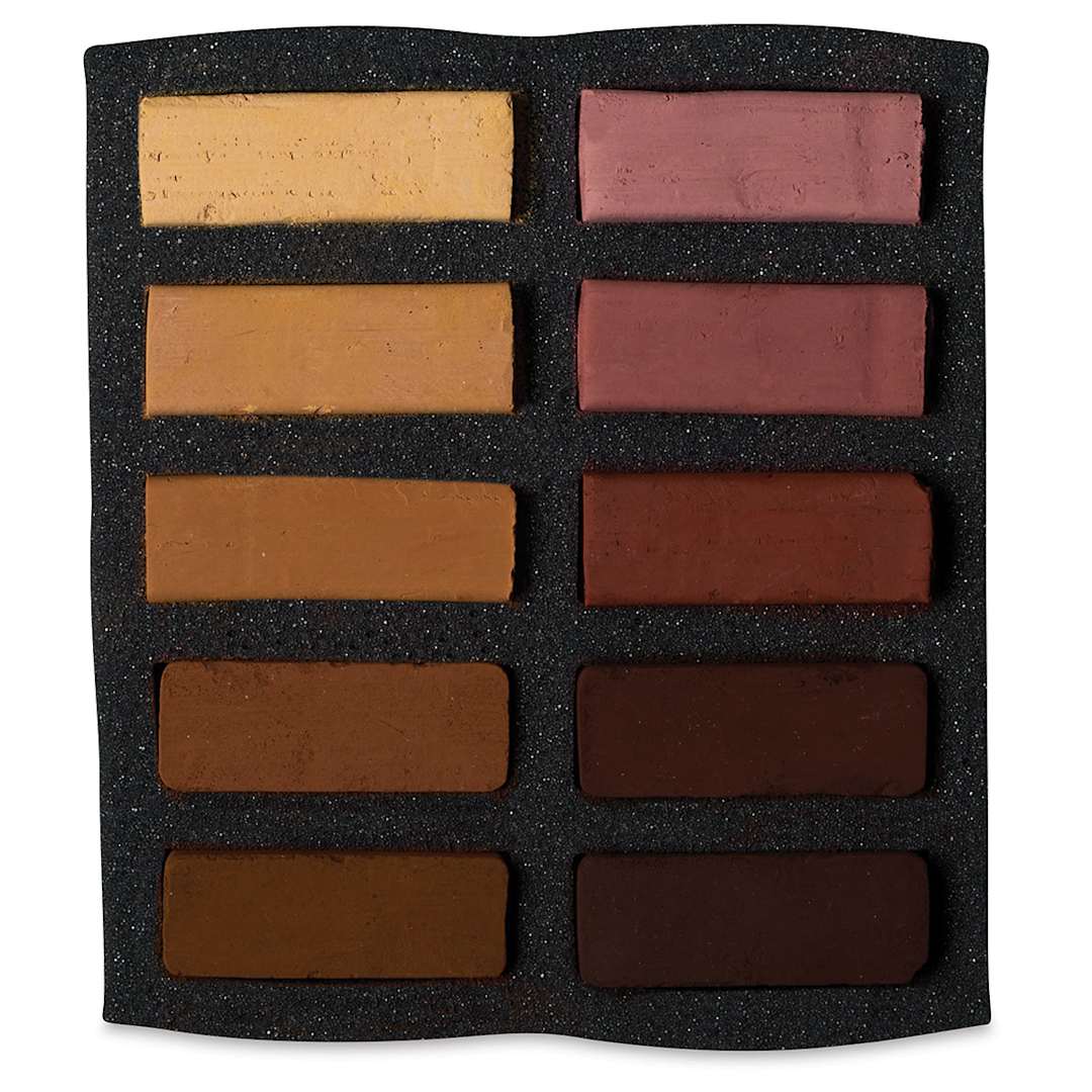 Open in modal - Art Spectrum Extra Soft Square Pastel - Australian Earths Set of 10 shown in tray