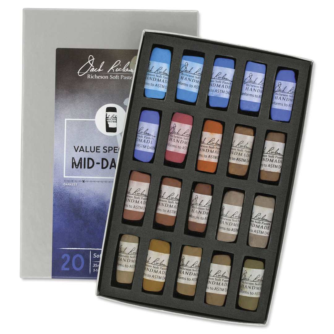 Open in modal - Richeson Soft Handrolled Pastels - Mid Darks 1, Set of 20