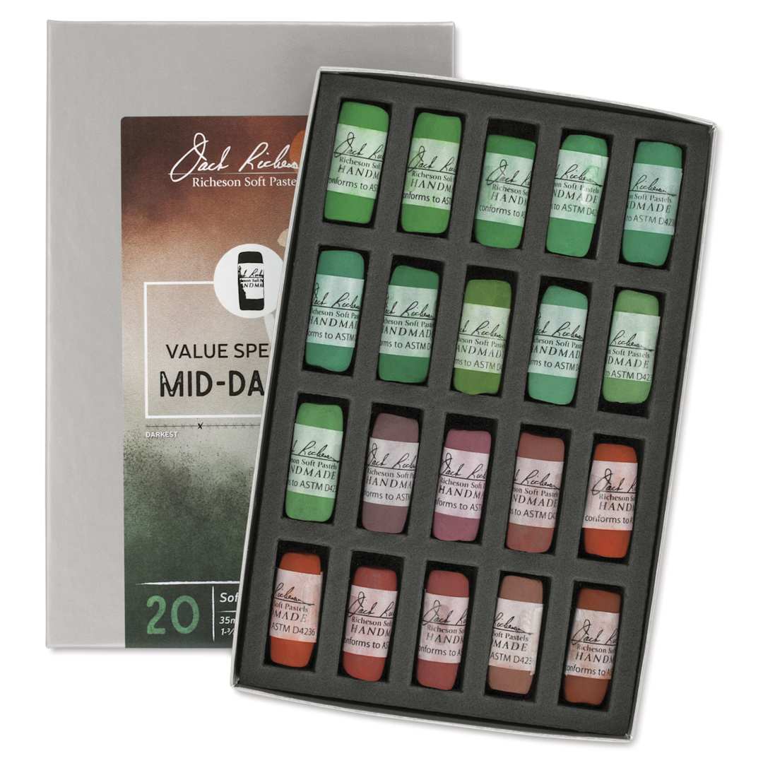 Open in modal - Richeson Soft Handrolled Pastels - Mid Darks 2, Set of 20