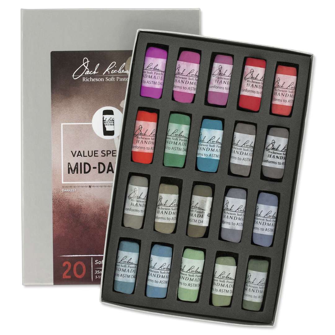 Open in modal - Richeson Soft Handrolled Pastels - Mid Darks 3, Set of 20