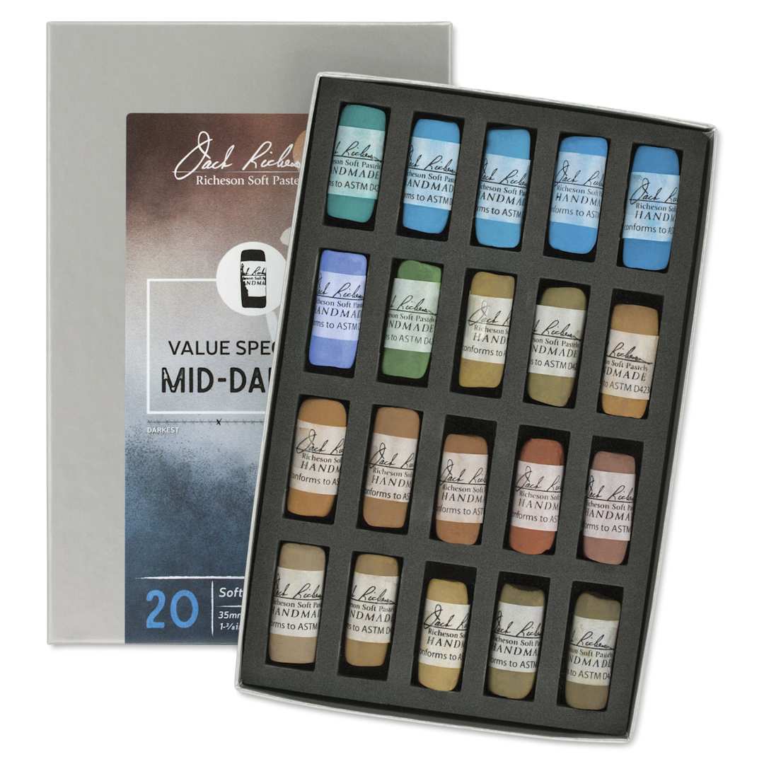 Open in modal - Richeson Soft Handrolled Pastels - Mid Darks 4, Set of 20