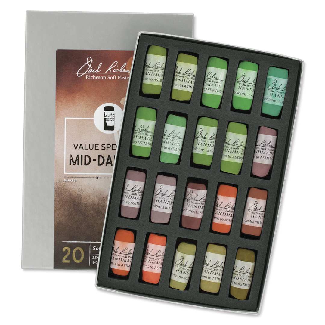 Open in modal - Richeson Soft Handrolled Pastels - Mid Darks 5, Set of 20