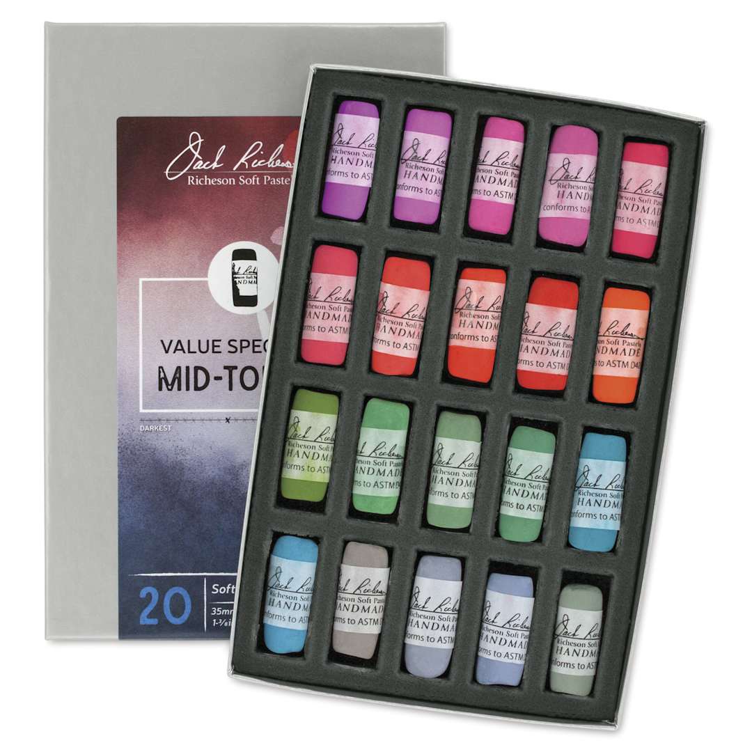 Open in modal - Richeson Soft Handrolled Pastels - Mid Tones 1, Set of 20
