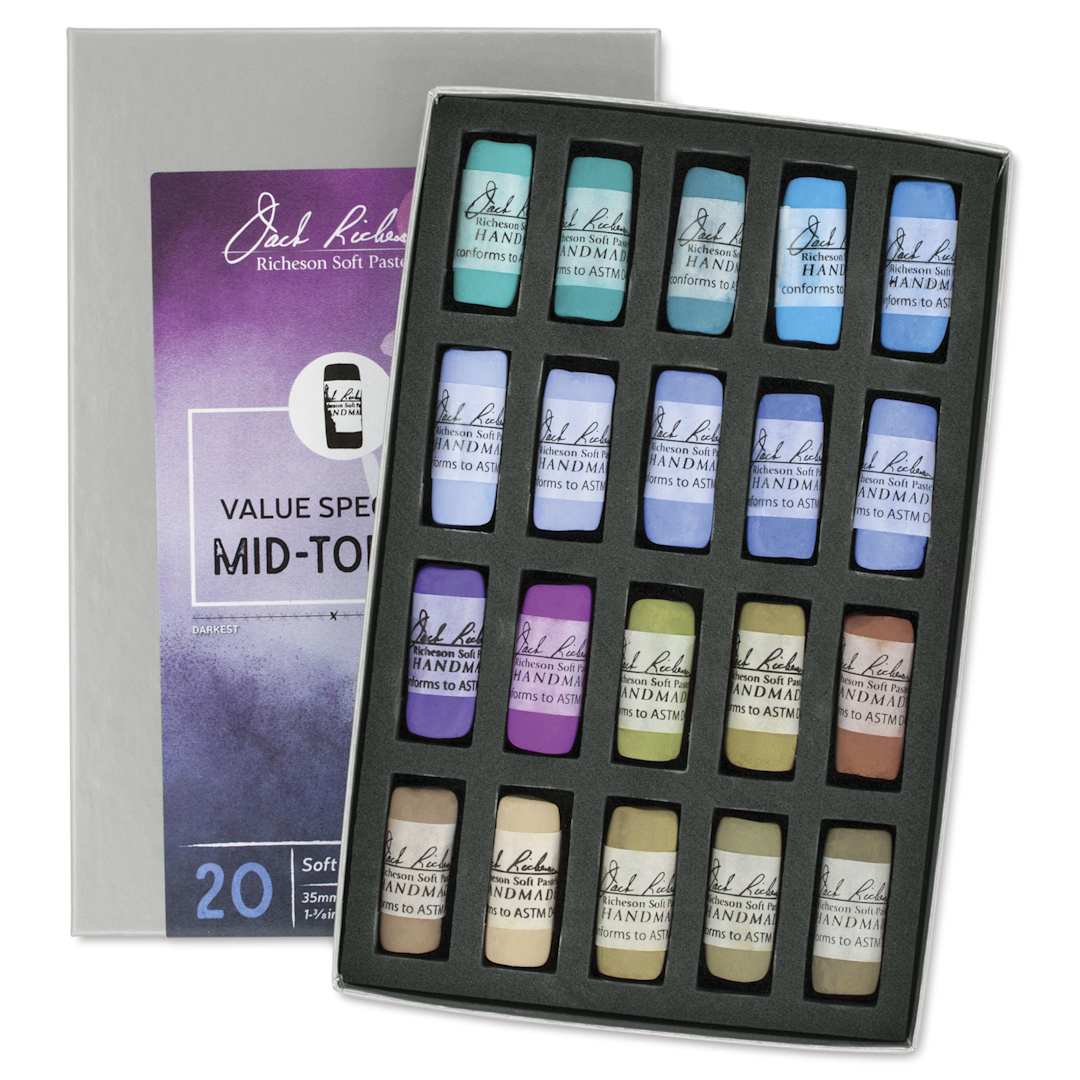 Open in modal - Richeson Soft Handrolled Pastels - Mid Tones 2, Set of 20