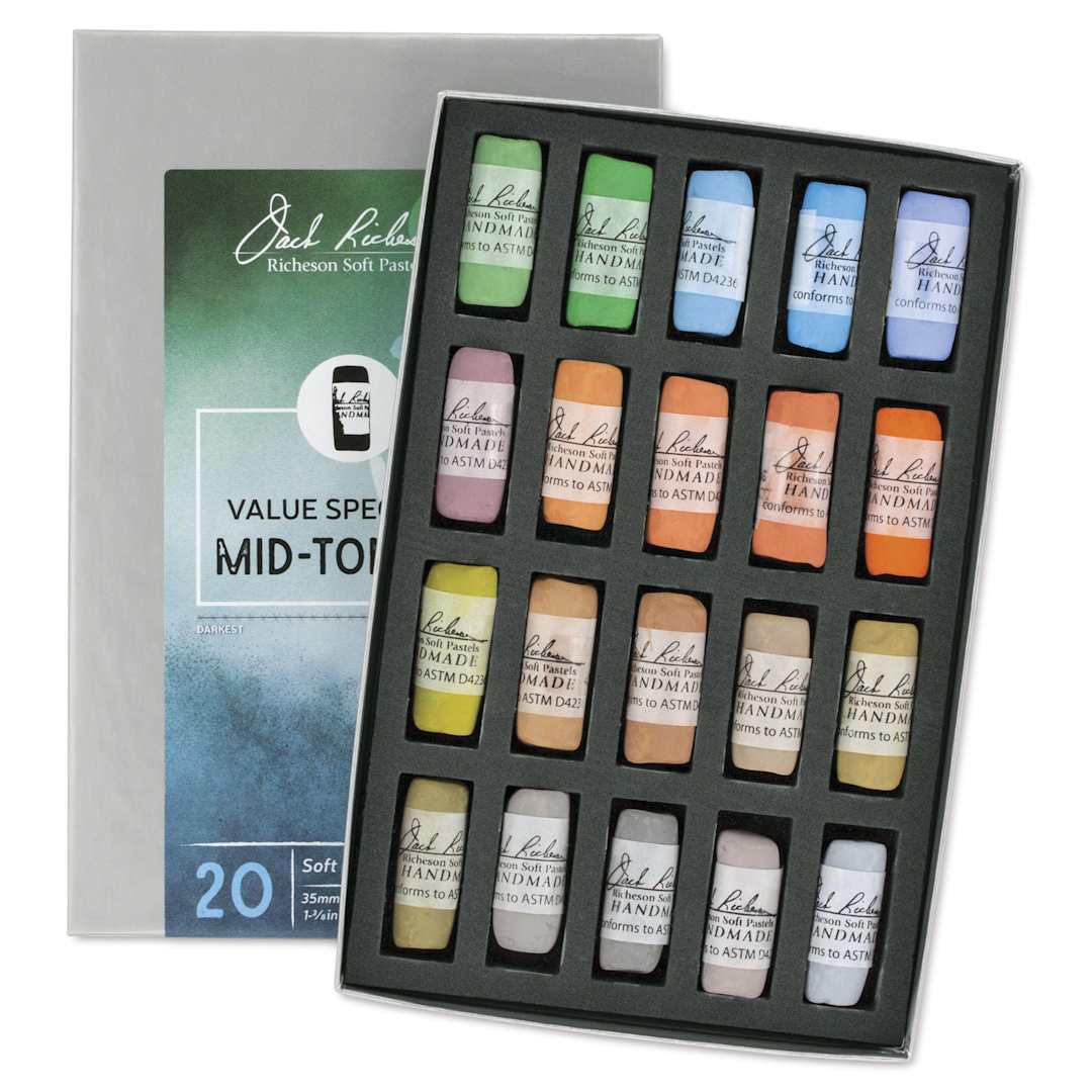 Open in modal - Richeson Soft Handrolled Pastels - Mid Tones 5, Set of 20