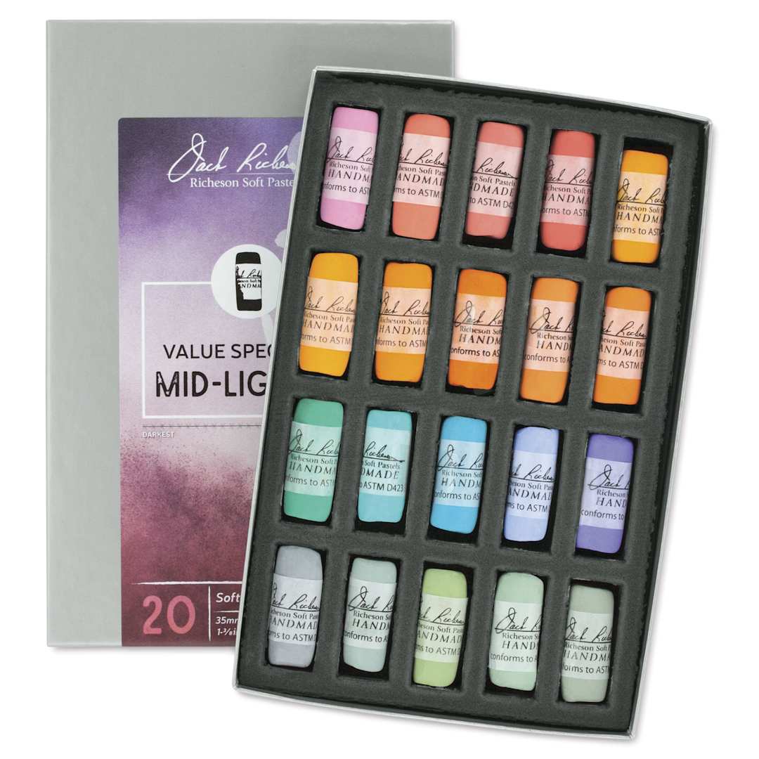 Open in modal - Richeson Soft Handrolled Pastels - Mid Lights 1, Set of 20