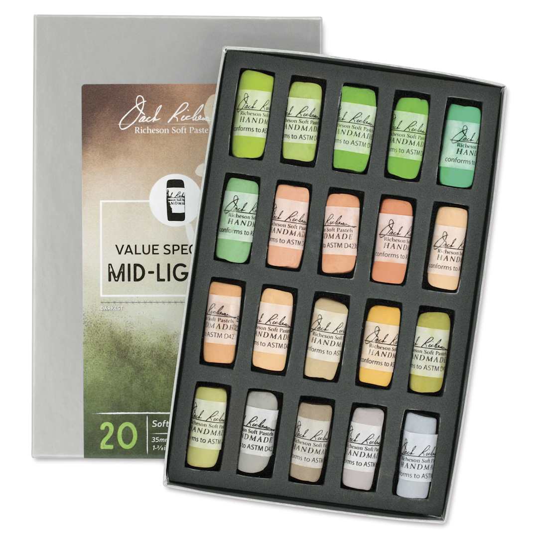 Open in modal - Richeson Soft Handrolled Pastels - Mid Lights 2, Set of 20