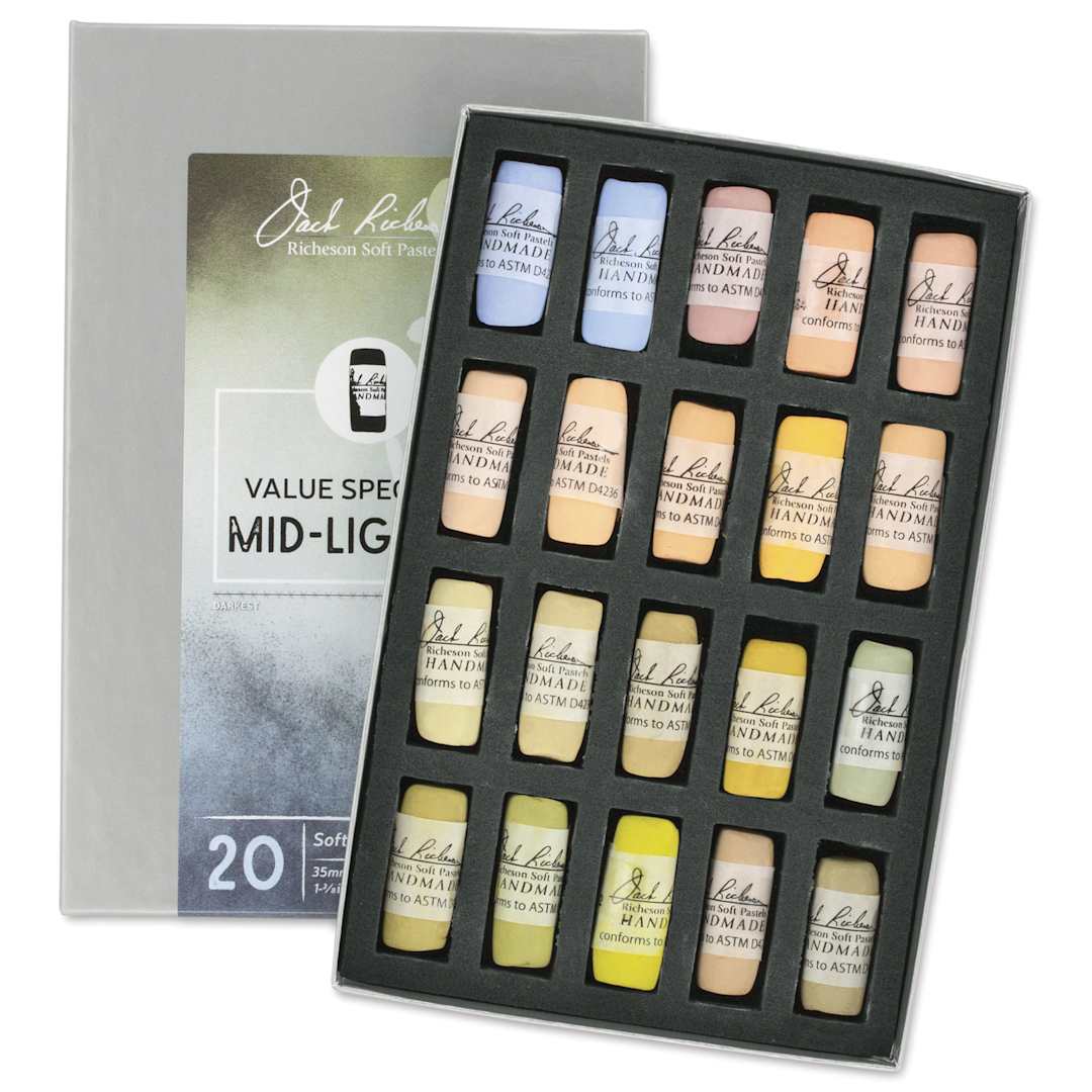 Open in modal - Richeson Soft Handrolled Pastels - Mid Lights 4, Set of 20