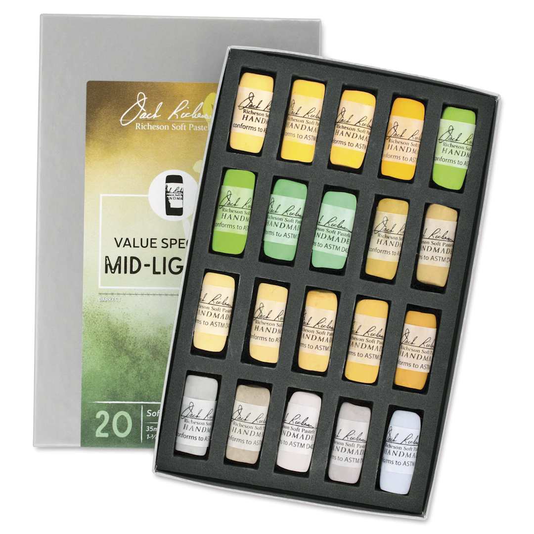 Open in modal - Richeson Soft Handrolled Pastels - Mid Lights 2, Set of 20