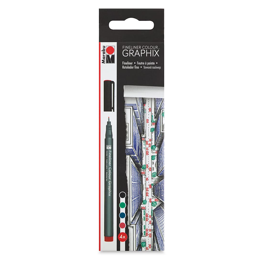 Open in modal - Marabu Fineliner Graphix Pens, Set of 4-Skyline  Outside of Package
