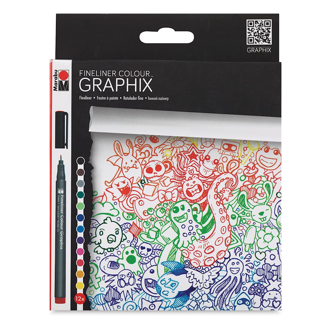 Open in modal - 
Marabu Fineliner Graphix Pens, Set of 12-Doodle Supreme  Outside of Package
