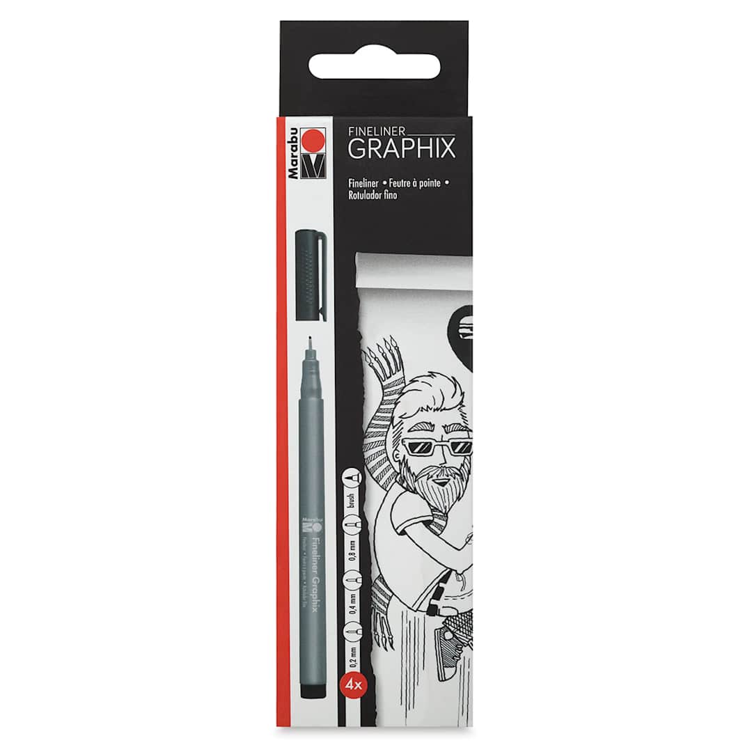 Open in modal - Marabu Fineliner Graphix Pens, Set of 4-Black  Outside of Package