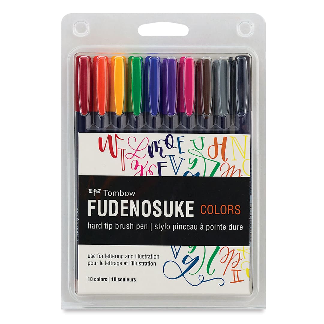 Open in modal - Tombow Fudenosuke Brush Pens - Set of 10, Assorted Colors, Brushes inside package