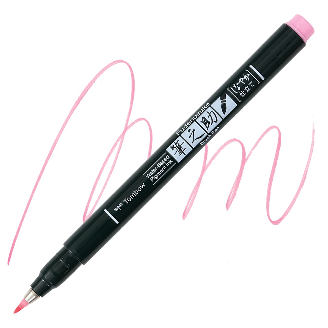 Open in modal - Tombow Fudenosuke Brush Pen - Soft Pink Pastel, Soft Tip pen and swatch